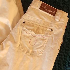 Burton women's ski snowboard snow pants cream pink embroidery size M